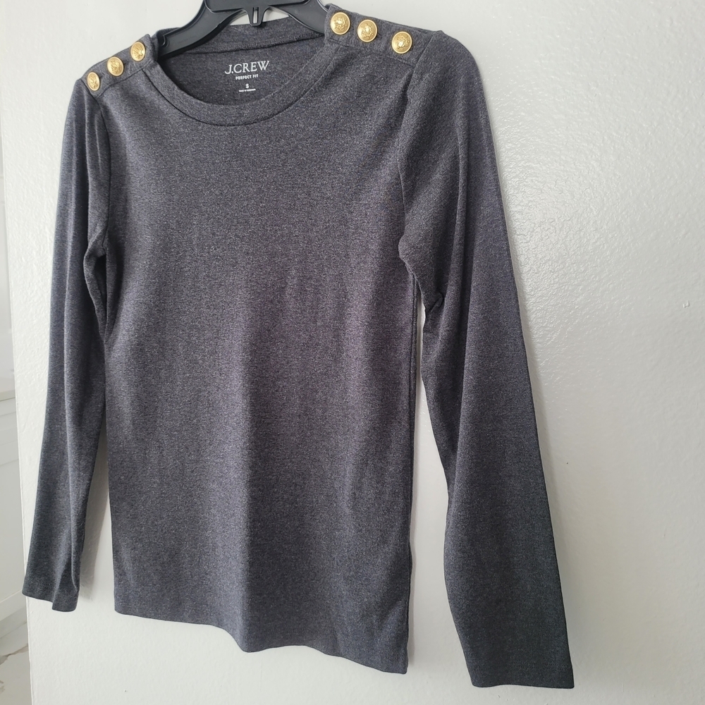 J. Crew Dark Gray Long Sleeve Top with Gold Accents - Picture 4 of 11